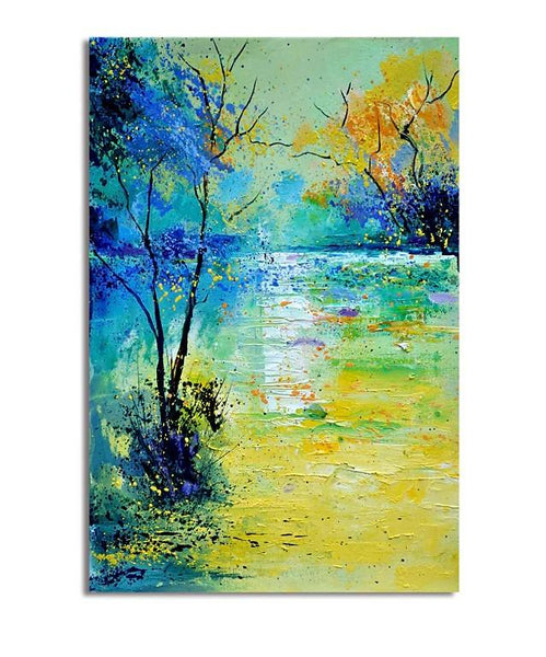 Forest Tree by the Lake Painting, Abstract Landscape Painting, Canvas Painting Landscape, Paintings for Living Room, Simple Modern Acrylic Paintings,-Silvia Home Craft