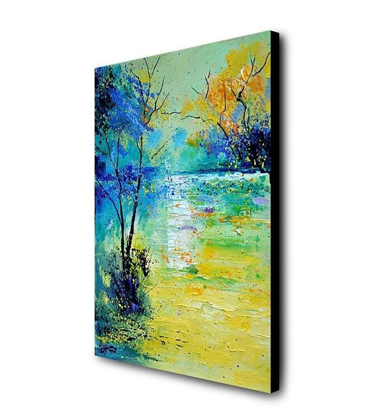 Forest Tree by the Lake Painting, Abstract Landscape Painting, Canvas Painting Landscape, Paintings for Living Room, Simple Modern Acrylic Paintings,-Silvia Home Craft