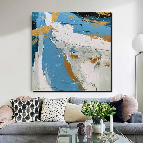 Abstrct Acrylic Paintings, Living Room Acrylic Wall Art Ideas, Blue Modern Abstract Paintings, Heavy Texture Canvas Art, Buy Art Online-Silvia Home Craft