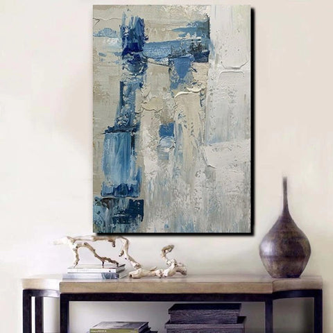 Simple Wall Art Ideas, Heavy Texture Painting, Blue Modern Abstract Painting, Bedroom Abstract Paintings, Large Acrylic Canvas Paintings-Silvia Home Craft