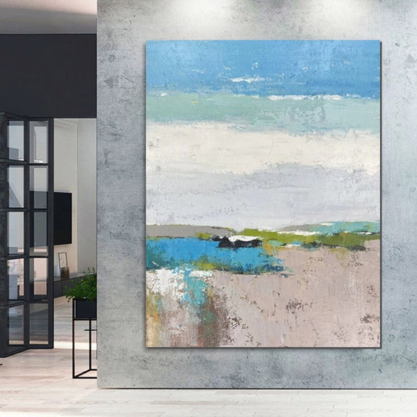 Acrylic Paintings on Canvas, Simple Modern Art, Large Paintings Behind Sofa, Acrylic Painting for Bedroom, Blue Modern Paintings, Buy Paintings Online-Silvia Home Craft