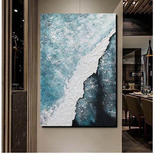 Large Wall Art Ideas, Impasto Painting, Blue Modern Abstract Painting, Living Room Abstract Paintings, Large Acrylic Canvas Paintings-Silvia Home Craft
