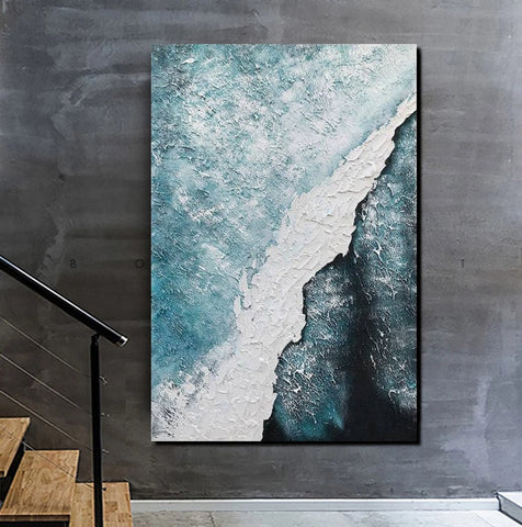 Large Wall Art Ideas, Impasto Painting, Blue Modern Abstract Painting, Living Room Abstract Paintings, Large Acrylic Canvas Paintings-Silvia Home Craft