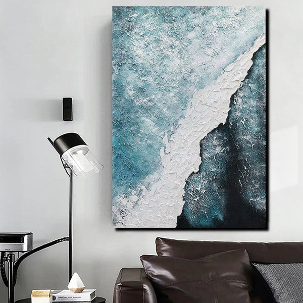 Large Wall Art Ideas, Impasto Painting, Blue Modern Abstract Painting, Living Room Abstract Paintings, Large Acrylic Canvas Paintings-Silvia Home Craft