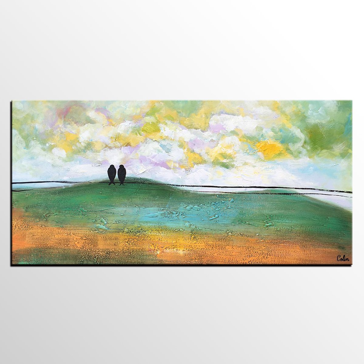 Abstract Canvas Painting, Wall Art Painting, Canvas Painting for Living Room, Wedding Gift, Love Birds Painting, Acrylic Abstract Painting-Silvia Home Craft