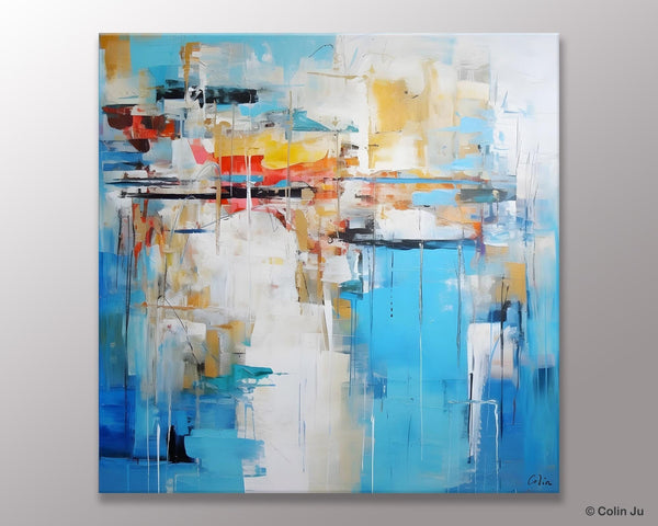 Blue Abstract Painting for Bedroom, Original Modern Wall Paintings, Contemporary Canvas Art, Modern Acrylic Artwork, Buy Paintings Online-Silvia Home Craft