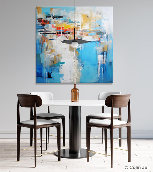 Blue Abstract Painting for Bedroom, Original Modern Wall Paintings, Contemporary Canvas Art, Modern Acrylic Artwork, Buy Paintings Online-Silvia Home Craft
