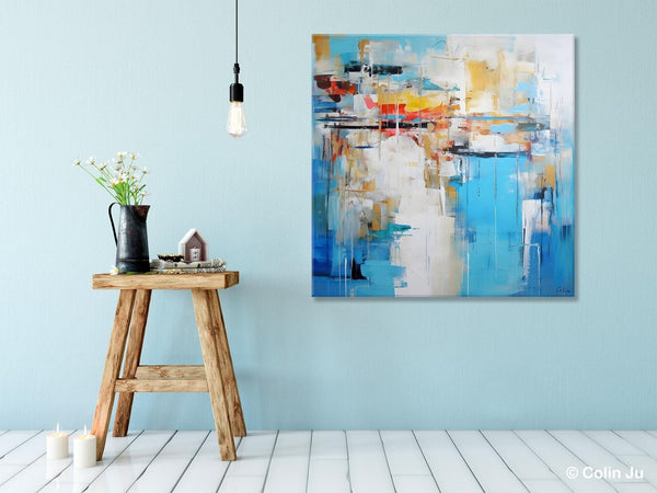 Blue Abstract Painting for Bedroom, Original Modern Wall Paintings, Contemporary Canvas Art, Modern Acrylic Artwork, Buy Paintings Online-Silvia Home Craft