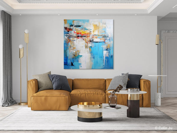 Blue Abstract Painting for Bedroom, Original Modern Wall Paintings, Contemporary Canvas Art, Modern Acrylic Artwork, Buy Paintings Online-Silvia Home Craft