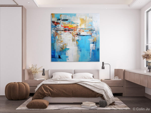 Blue Abstract Painting for Bedroom, Original Modern Wall Paintings, Contemporary Canvas Art, Modern Acrylic Artwork, Buy Paintings Online-Silvia Home Craft