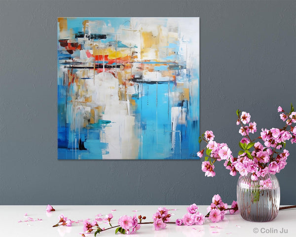 Blue Abstract Painting for Bedroom, Original Modern Wall Paintings, Contemporary Canvas Art, Modern Acrylic Artwork, Buy Paintings Online-Silvia Home Craft