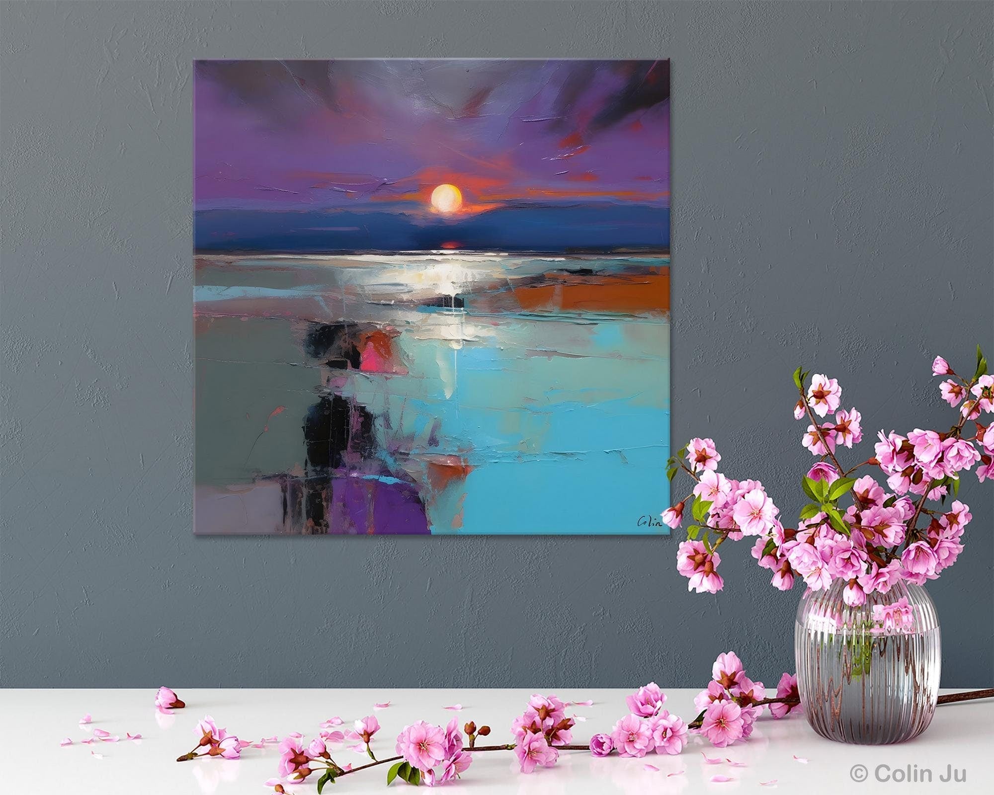 Original Canvas Wall Art Paintings, Modern Canvas Painting for Living Room, Acrylic Painting on Canvas, Landscape Abstract Paintings-Silvia Home Craft