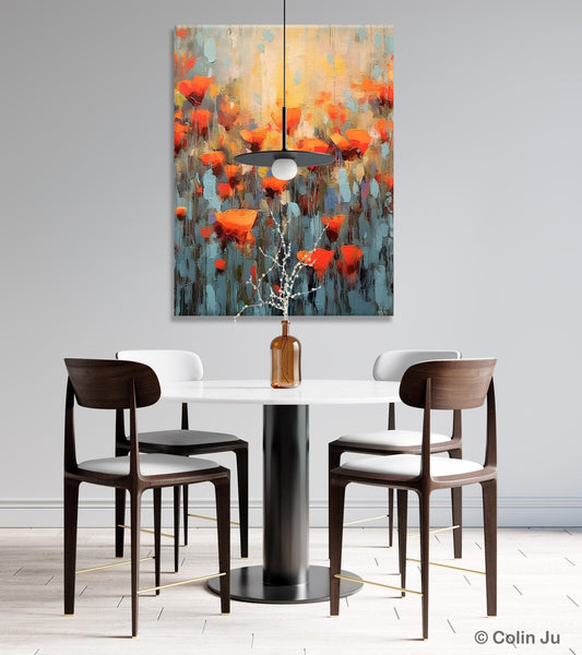 Flower Abstract Painting, Heavy Texture Wall Art, Acrylic Painting on Canvas, Canvas Painting Ideas for Dining Room, Original Abstract Art-Silvia Home Craft