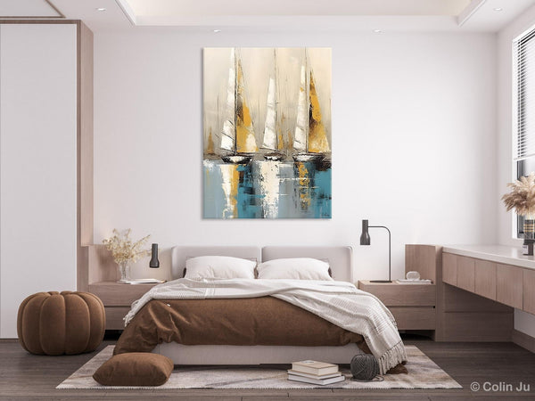 Large Painting Ideas for Living Room, Large Original Canvas Art for Bedroom, Sail Boat Canvas Painting, Modern Abstract Wall Art Paintings-Silvia Home Craft