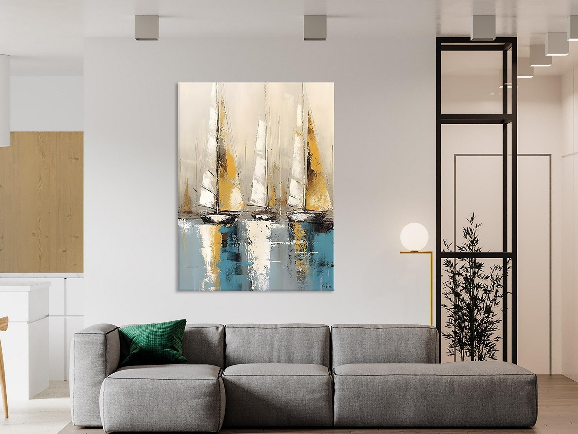 Large Painting Ideas for Living Room, Large Original Canvas Art for Bedroom, Sail Boat Canvas Painting, Modern Abstract Wall Art Paintings-Silvia Home Craft