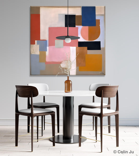 Geometric Abstract Art, Original Abstract Wall Art, Contemporary Acrylic Paintings, Hand Painted Canvas Art, Large Abstract Art for Bedroom-Silvia Home Craft