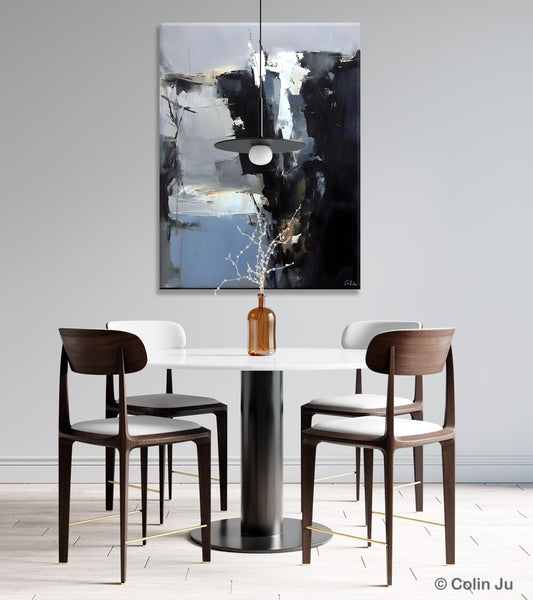 Extra Large Paintings for Bedroom, Black Contemporary Wall Art, Abstract Wall Paintings, Hand Painted Canvas Art, Original Modern Painting-Silvia Home Craft