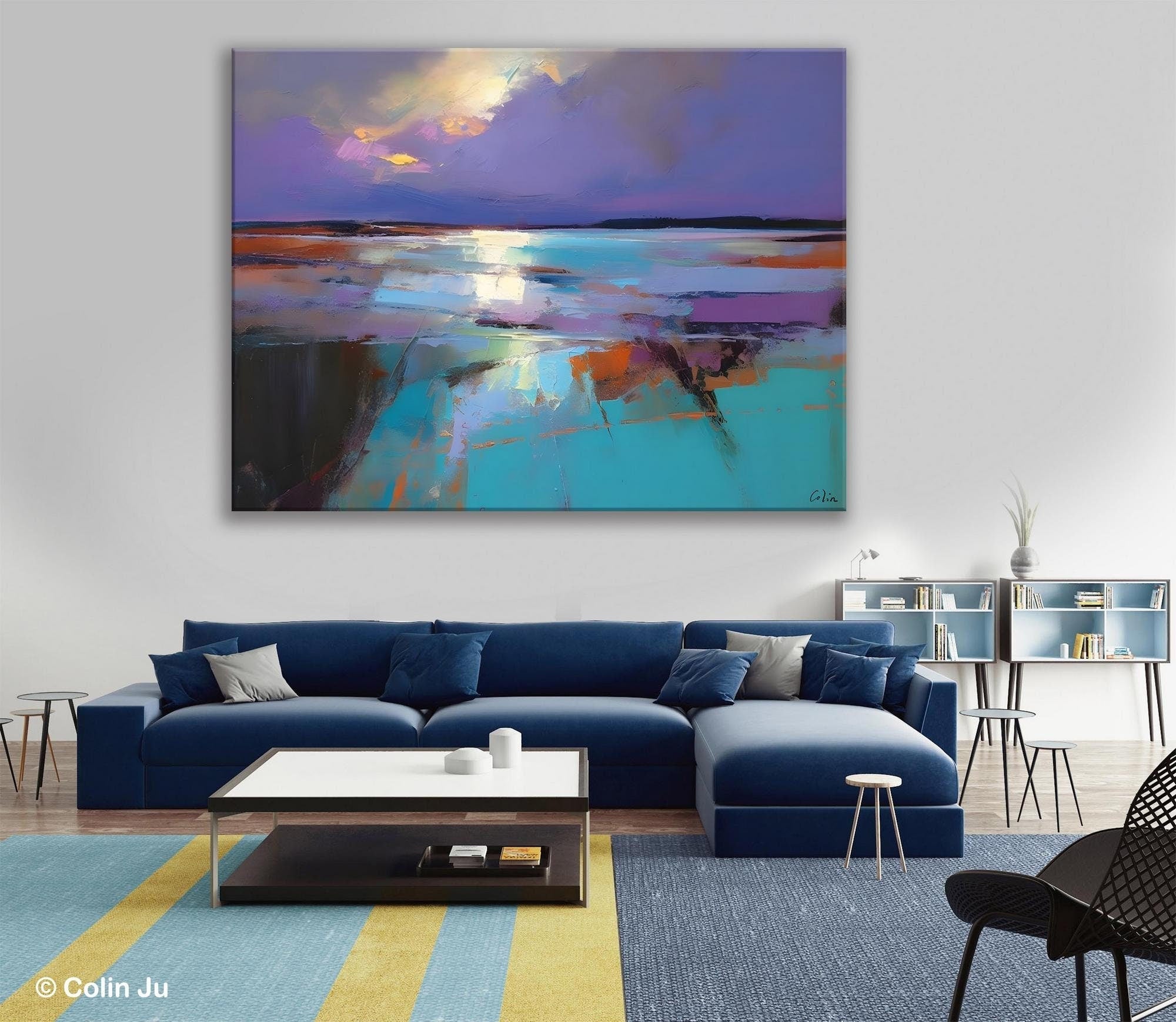 Abstract Landscape Painting on Canvas, Large Paintings for Bedroom, Oversized Contemporary Wall Art Paintings, Extra Large Original Artwork-Silvia Home Craft