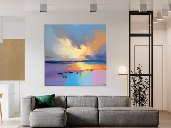 Sunrise Landscape Acrylic Art, Landscape Canvas Art, Original Abstract Art, Hand Painted Canvas Art, Large Abstract Painting for Living Room-Silvia Home Craft