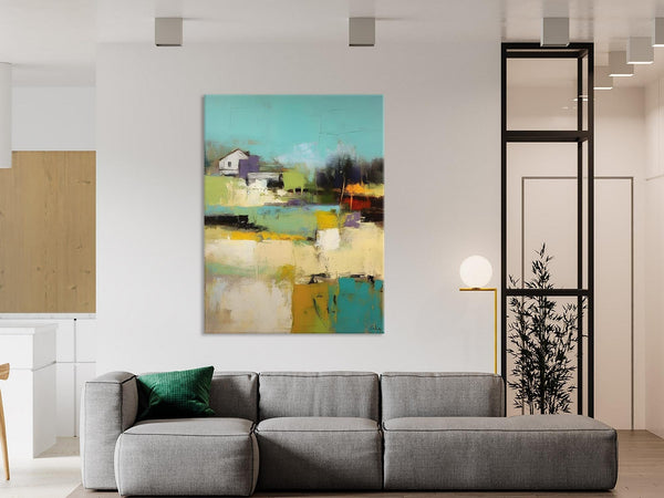 Landscape Canvas Paintings for Dining Room, Extra Large Modern Wall Art, Acrylic Painting on Canvas, Original Landscape Abstract Painting-Silvia Home Craft