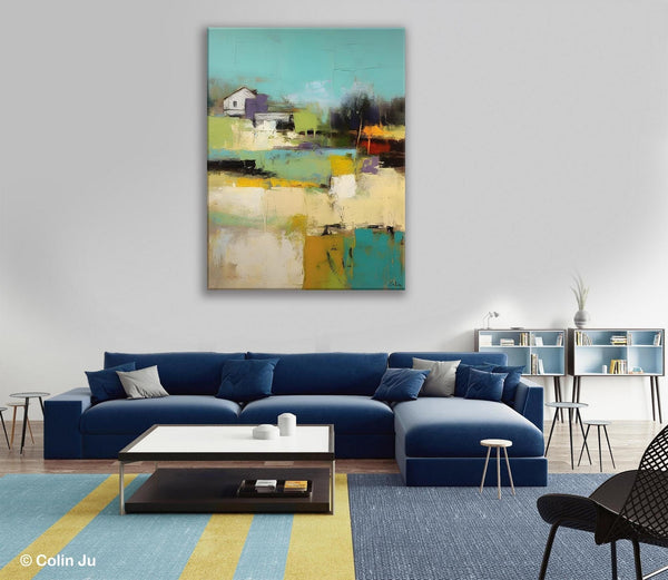 Landscape Canvas Paintings for Dining Room, Extra Large Modern Wall Art, Acrylic Painting on Canvas, Original Landscape Abstract Painting-Silvia Home Craft