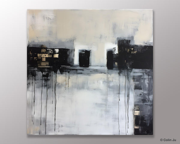 Contemporary Canvas Art, Black Acrylic Artwork, Original Abstract Wall Art, Hand Painted Canvas Art, Extra Large Abstract Painting for Sale-Silvia Home Craft