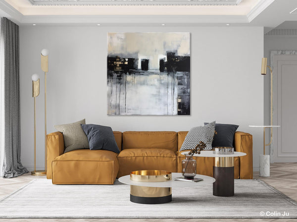 Contemporary Canvas Art, Black Acrylic Artwork, Original Abstract Wall Art, Hand Painted Canvas Art, Extra Large Abstract Painting for Sale-Silvia Home Craft