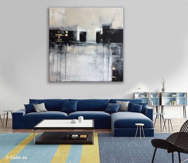 Contemporary Canvas Art, Black Acrylic Artwork, Original Abstract Wall Art, Hand Painted Canvas Art, Extra Large Abstract Painting for Sale-Silvia Home Craft