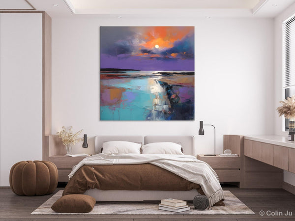 Landscape Canvas Art, Sunrise Landscape Acrylic Art, Original Abstract Art, Hand Painted Canvas Art, Large Abstract Painting for Living Room-Silvia Home Craft