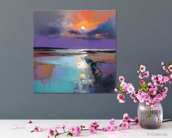 Landscape Canvas Art, Sunrise Landscape Acrylic Art, Original Abstract Art, Hand Painted Canvas Art, Large Abstract Painting for Living Room-Silvia Home Craft