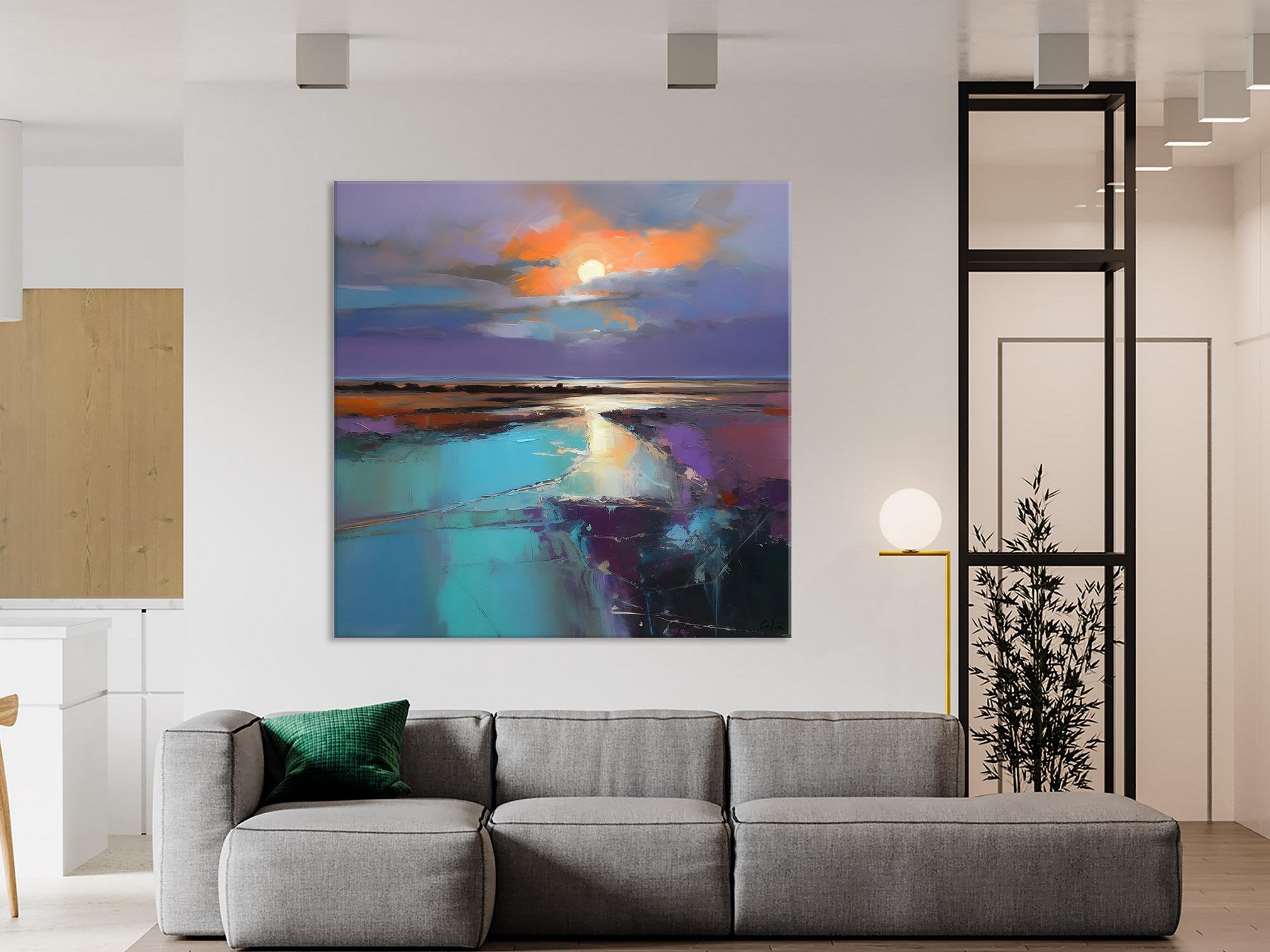 Landscape Acrylic Art, Original Abstract Art, Landscape Canvas Paintings, Hand Painted Canvas Art, Large Landscape Paintings for Living Room-Silvia Home Craft
