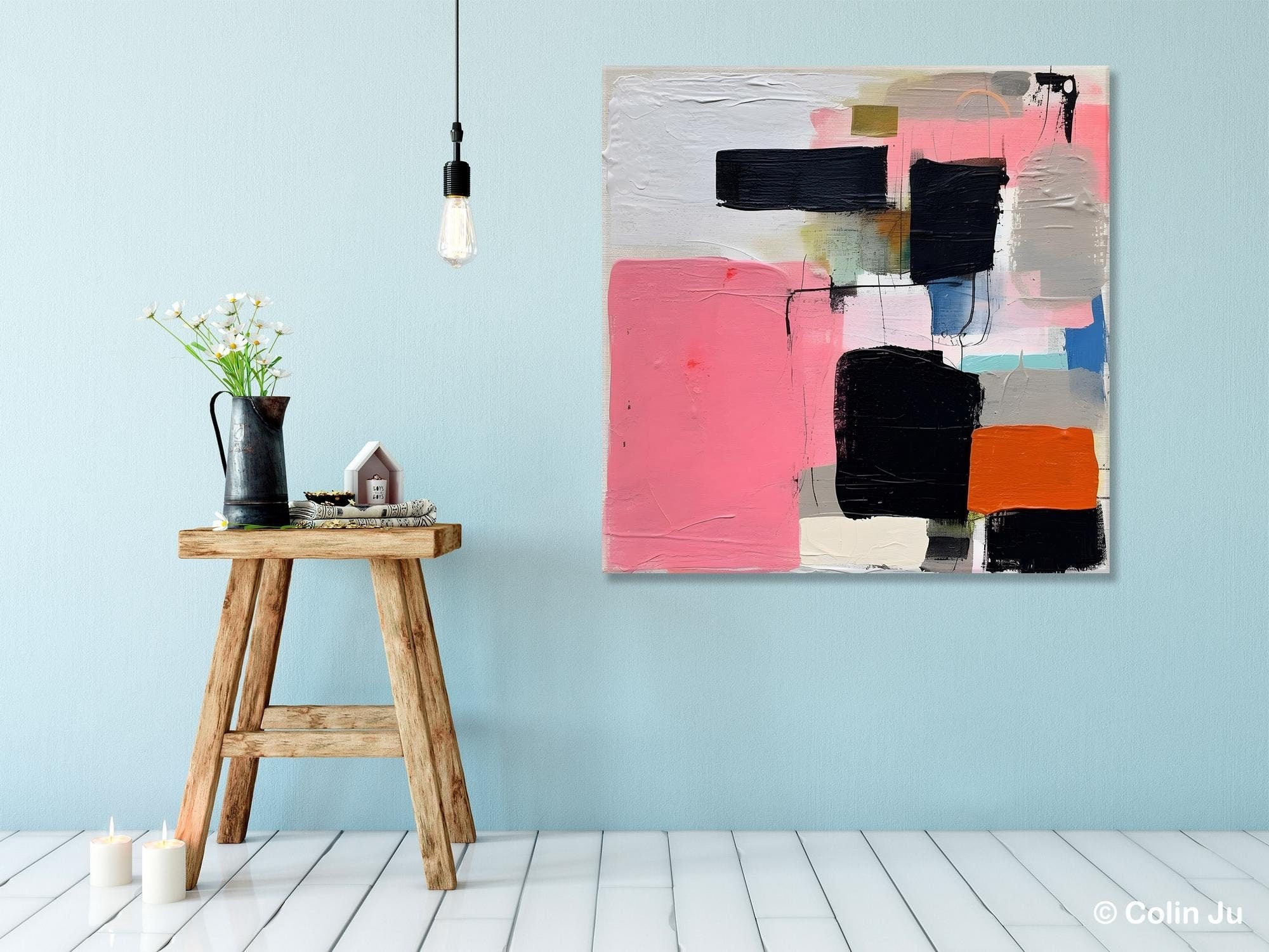 Modern Original Abstract Art, Large Wall Art for Bedroom, Geometric Modern Acrylic Art, Canvas Paintings for Sale, Contemporary Canvas Art-Silvia Home Craft