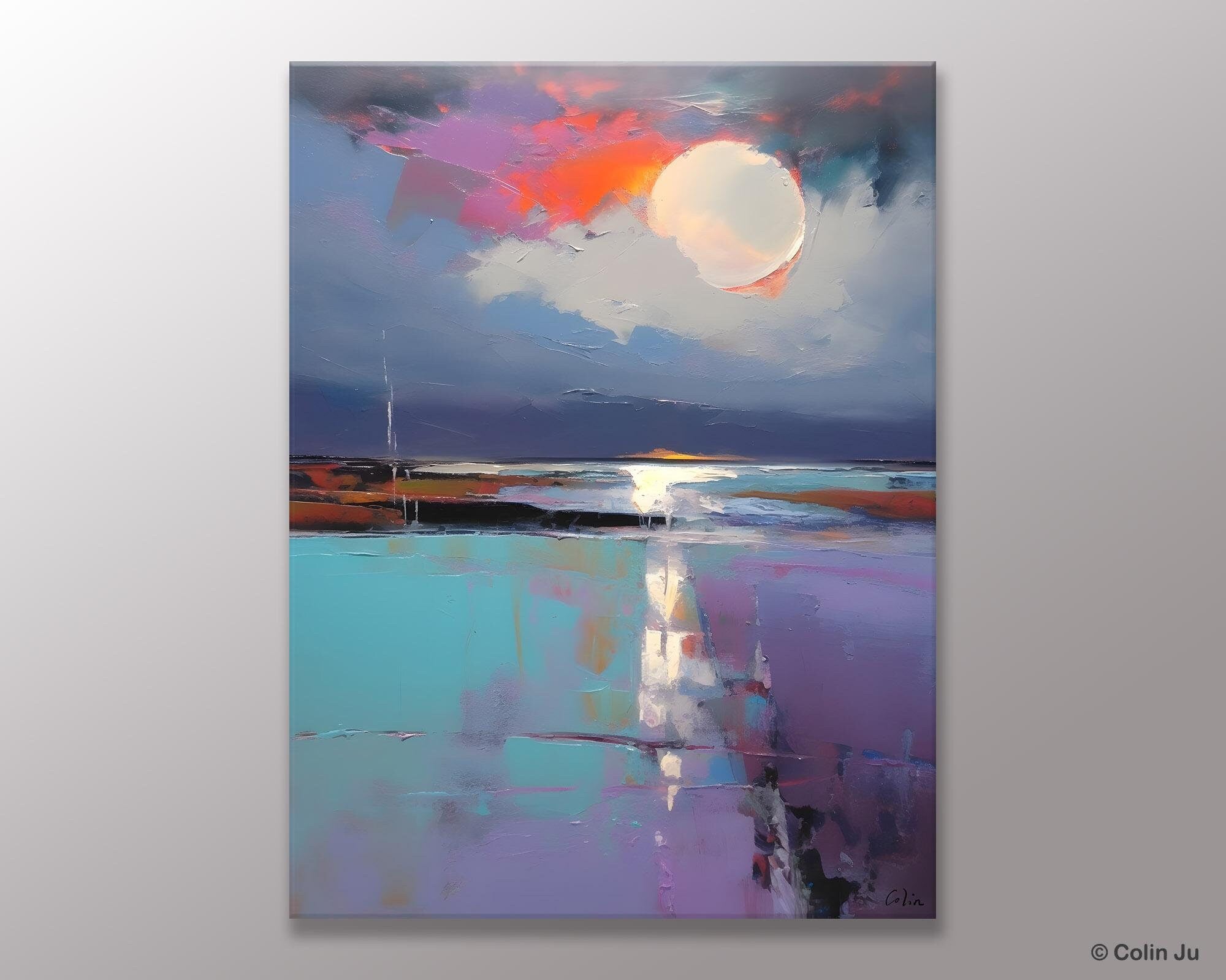 Abstract Landscape Painting for Bedroom, Oversized Canvas Wall Art Paintings, Original Modern Artwork, Contemporary Acrylic Art on Canvas-Silvia Home Craft