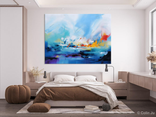 Hand Painted Canvas Art, Blue Original Wall Art Painting for Bedroom, Extra Large Modern Canvas Paintings, Acrylic Paintings on Canvas-Silvia Home Craft