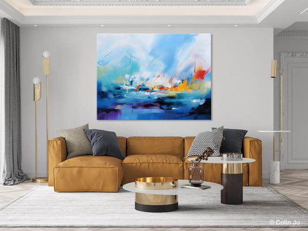 Hand Painted Canvas Art, Blue Original Wall Art Painting for Bedroom, Extra Large Modern Canvas Paintings, Acrylic Paintings on Canvas-Silvia Home Craft