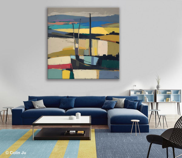 Landscape Canvas Art, Original Abstract Art, Hand Painted Canvas Art, Abstract Landscape Painting, Large Abstract Painting for Living Room-Silvia Home Craft