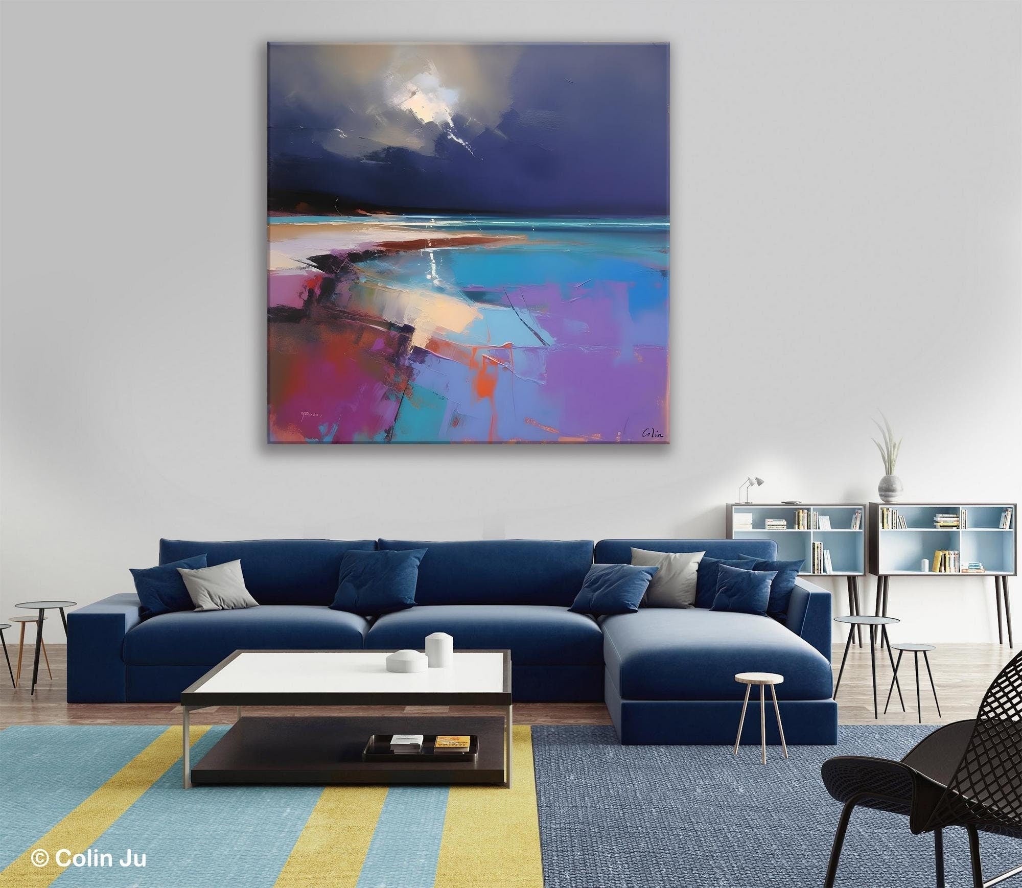 Landscape Canvas Paintings, Hand Painted Canvas Art, Landscape Acrylic Art, Original Abstract Art, Large Landscape Paintings for Living Room-Silvia Home Craft