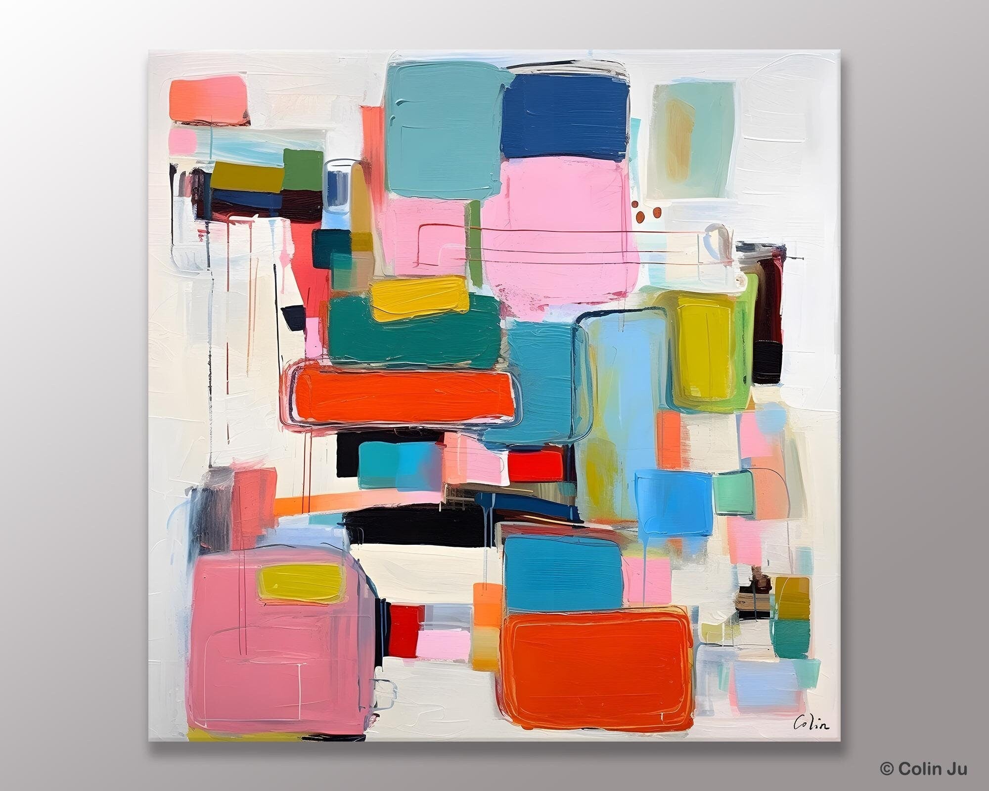 Original Abstract Wall Art, Geometric Modern Acrylic Art, Large Abstract Art for Bedroom, Modern Canvas Paintings, Contemporary Canvas Art-Silvia Home Craft