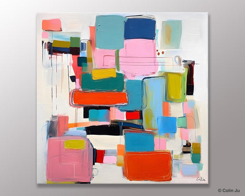 Original Abstract Wall Art, Geometric Modern Acrylic Art, Large Abstract Art for Bedroom, Modern Canvas Paintings, Contemporary Canvas Art-Silvia Home Craft