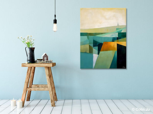 Landscape Canvas Paintings for Bedroom, Large Geometric Abstract Painting, Acrylic Painting on Canvas, Original Landscape Abstract Painting-Silvia Home Craft