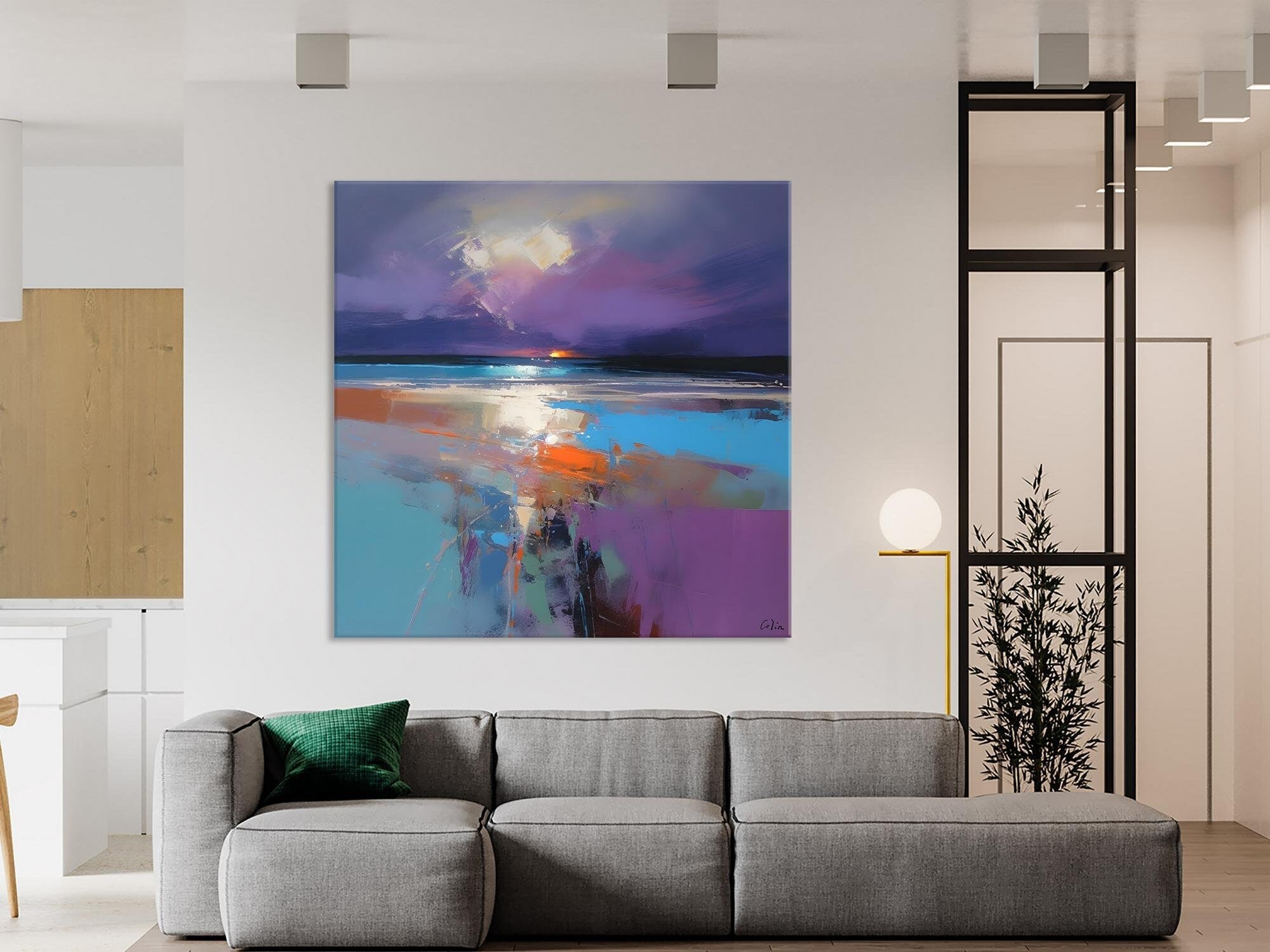 Original Abstract Art, Hand Painted Canvas Art, Landscape Canvas Art, Sunrise Landscape Acrylic Art, Large Abstract Painting for Living Room-Silvia Home Craft