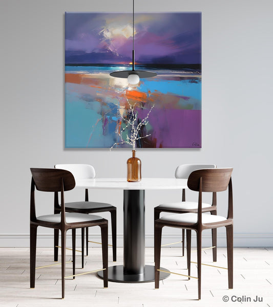 Original Abstract Art, Hand Painted Canvas Art, Landscape Canvas Art, Sunrise Landscape Acrylic Art, Large Abstract Painting for Living Room-Silvia Home Craft