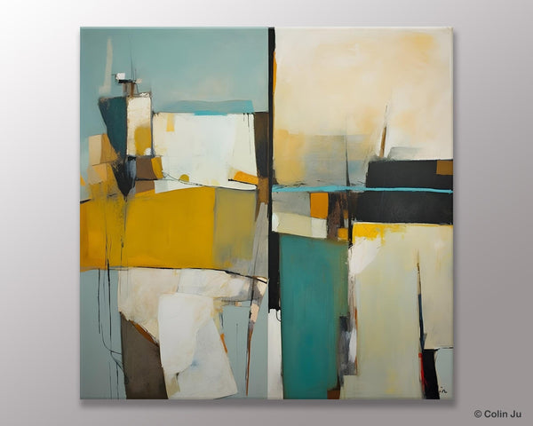 Abstract Painting for Bedroom, Original Modern Wall Art Paintings, Geometric Modern Acrylic Paintings, Oversized Contemporary Canvas Art-Silvia Home Craft
