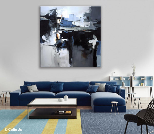 Original Modern Wall Art on Canvas, Black Contemporary Canvas Art, Modern Acrylic Artwork for Sale, Large Abstract Painting for Bedroom-Silvia Home Craft