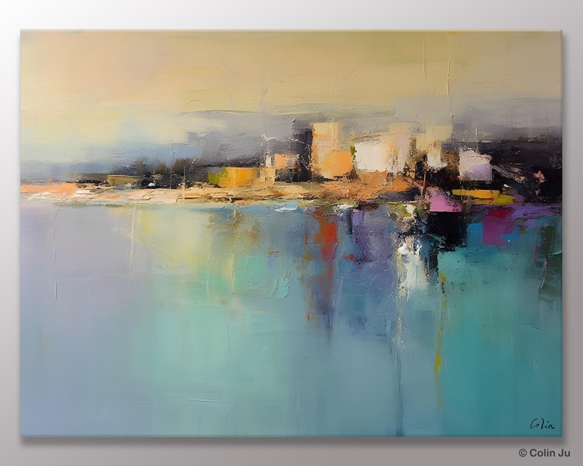 Abstract Landscape Paintings, Palette Knife Canvas Art, Extra Large Canvas Painting for Dining Room, Original Canvas Wall Art Paintings-Silvia Home Craft