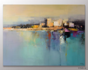 Abstract Landscape Paintings, Palette Knife Canvas Art, Extra Large Canvas Painting for Dining Room, Original Canvas Wall Art Paintings-Silvia Home Craft