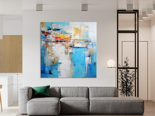Blue Abstract Painting for Bedroom, Original Modern Wall Paintings, Contemporary Canvas Art, Modern Acrylic Artwork, Buy Paintings Online-Silvia Home Craft