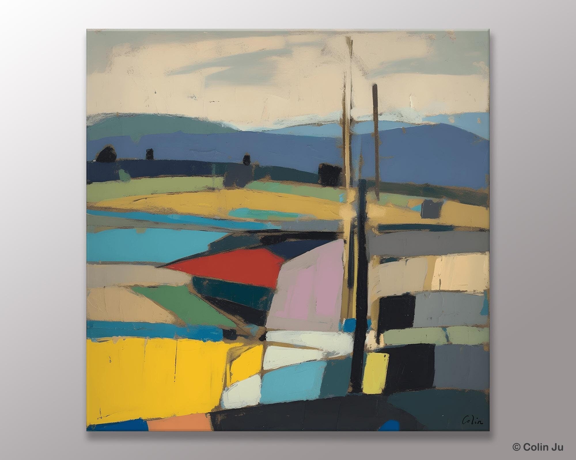 Original Landscape Wall Art Paintings, Abstract Wall Art Painting for Living Room, Landscape Canvas Paintings, Acrylic Painting on Canvas-Silvia Home Craft