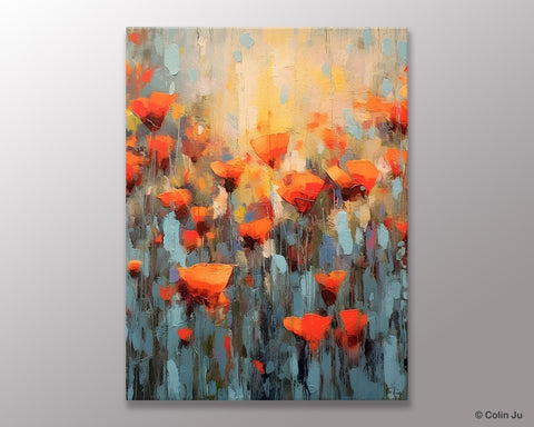 Flower Abstract Painting, Heavy Texture Wall Art, Acrylic Painting on Canvas, Canvas Painting Ideas for Dining Room, Original Abstract Art-Silvia Home Craft