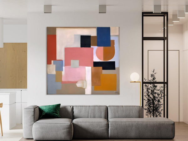 Geometric Abstract Art, Original Abstract Wall Art, Contemporary Acrylic Paintings, Hand Painted Canvas Art, Large Abstract Art for Bedroom-Silvia Home Craft